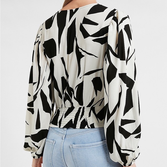 Express Wrap Front Balloon Sleeve Tie Top - Picture 6 of 6